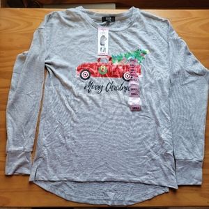 Merry Christmas Long Sleeve Shirt. T-shirt Material. NWT. Truck, Christmas Tree